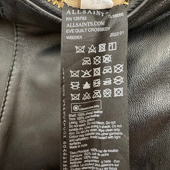 All Saints Eve Quilted Leather Crossbody Purse Women's Black - Picture 9 of 9